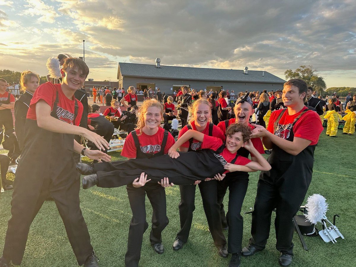 Drumline and their one man bass drum!