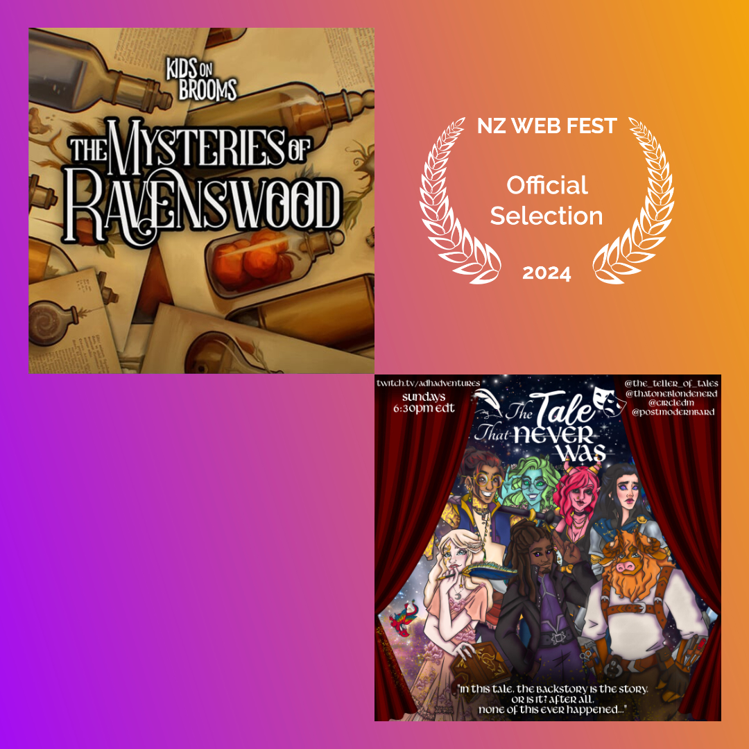 NZWebFest's tweet photo. For the first time, we’ve got a category for Podcast Actual Play Videos. The line-up (4 of 5) is …
The Mysteries of Ravenswood from @QueensCourtRPG
The Tale That Never Was from @ADHaDventures

❤👍🌟👍❤
#audiofictionworldcup #podcast #webfest https://t.co/LfXkDvJmc6