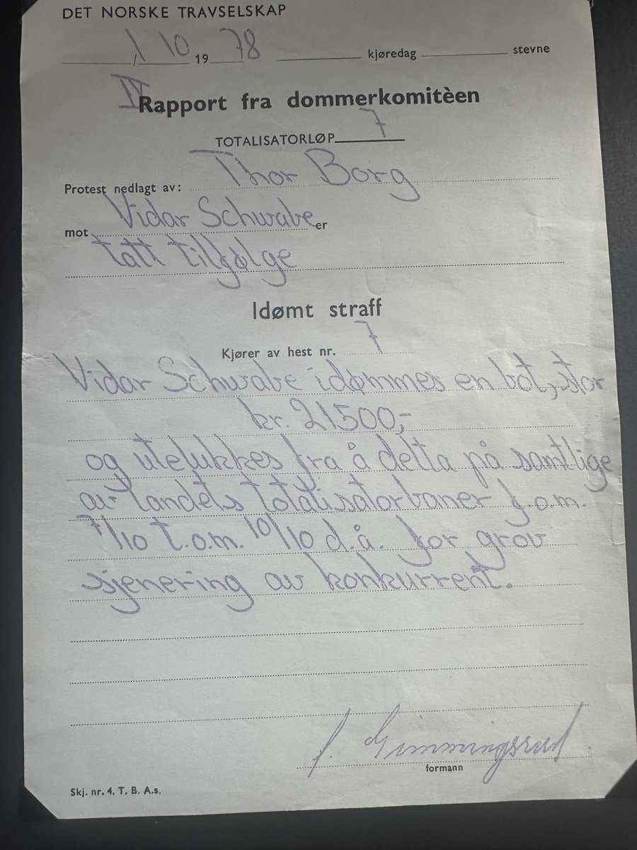 Da . volo frost vant i 1978 . harde bota kom for Grov sjenering i norsk travkriterium av dommer Gimmingsrud  . Kr 21500 bot . sharm el sheik mot allen frances . Tatt tilfølge . far Gimmingsrud  hadde vært 100 år i dag . 🌅. Det må selfølgelig  feires hos sønnen på Linderud 🎆