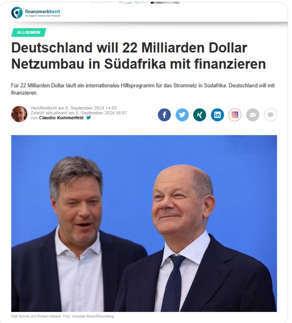 Kein Geld für Rentner, für heimische Infrastruktur, für die Instandsetzung von Schulen, aber 22 Milliarden für Südafrikas Stromnetzumbau.

Hierzulande ist das Geld knapp, der Haushalt ist ausgereizt? Höhere Steuern müssen her. Offenbar gibt es eben kein Einnahmeproblem, sondern