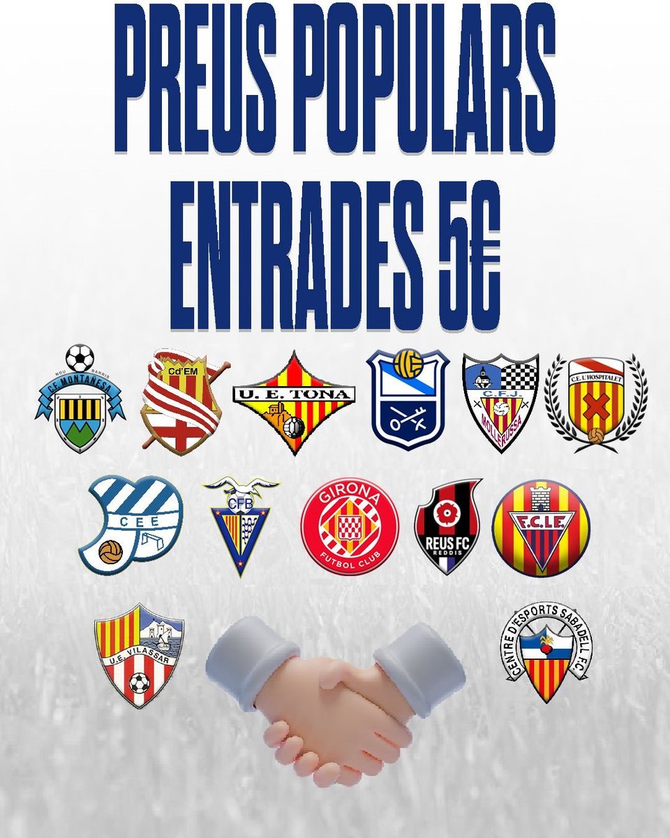 CPSanCristobal's tweet photo. 🔁 Com a cada inici de temporada a #TerceraRFEF, entre els clubs proposem acord de #PreusPopulars pels socis/es visitants.
🤝🏻 Aquest és el llistat de clubs que estan adherits a l'acord.
🎫 Els socis/es només pagaran 5€ als duels directes de Lliga. https://t.co/8pp8MapRtd