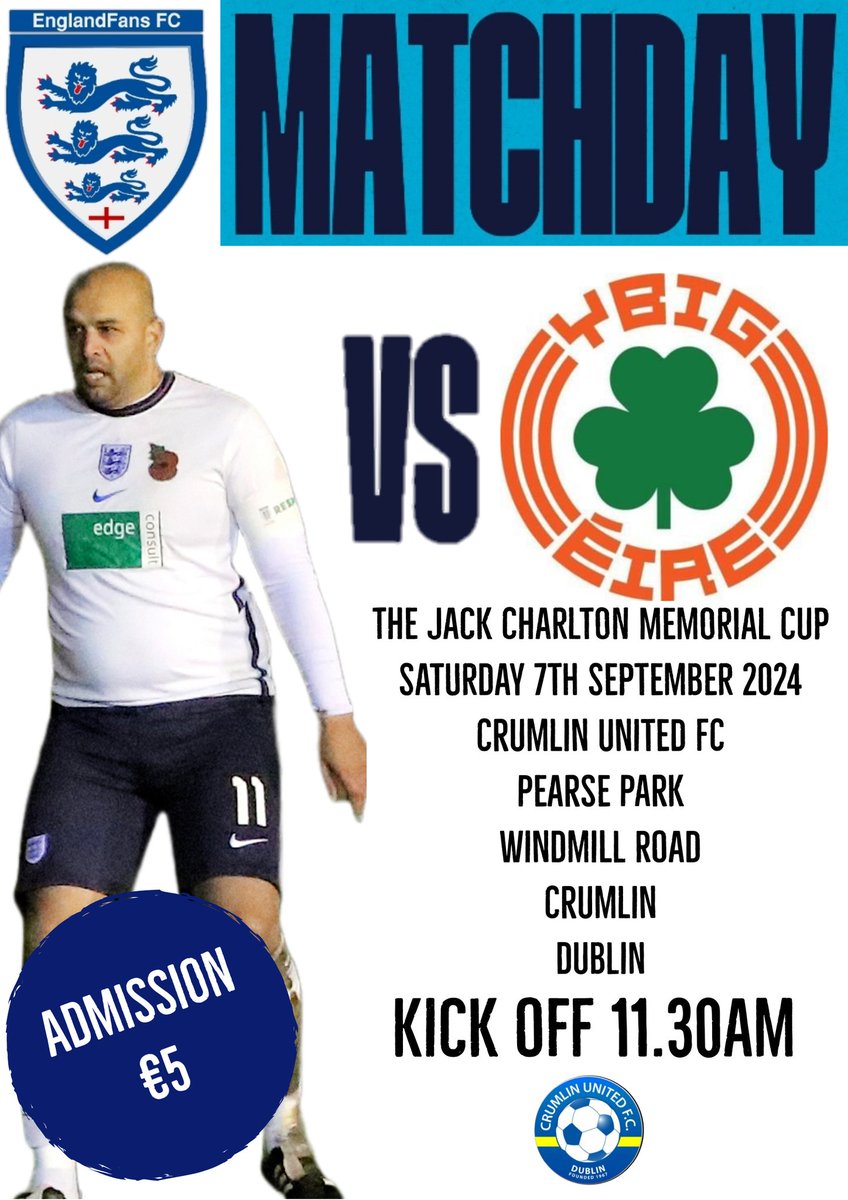 It's that time again!

It's MATCHDAY!!!

We are on the road today where we head to <a href="/crumlinunited/">Crumlin United</a> to take on our counterparts <a href="/YouBoysInGreen/">YBIG</a> in the Jack Charlton Memorial Cup. 

Admission is €5.

Kick off is 11.30am.

🇮🇪🦁🏴󠁧󠁢󠁥󠁮󠁧󠁿