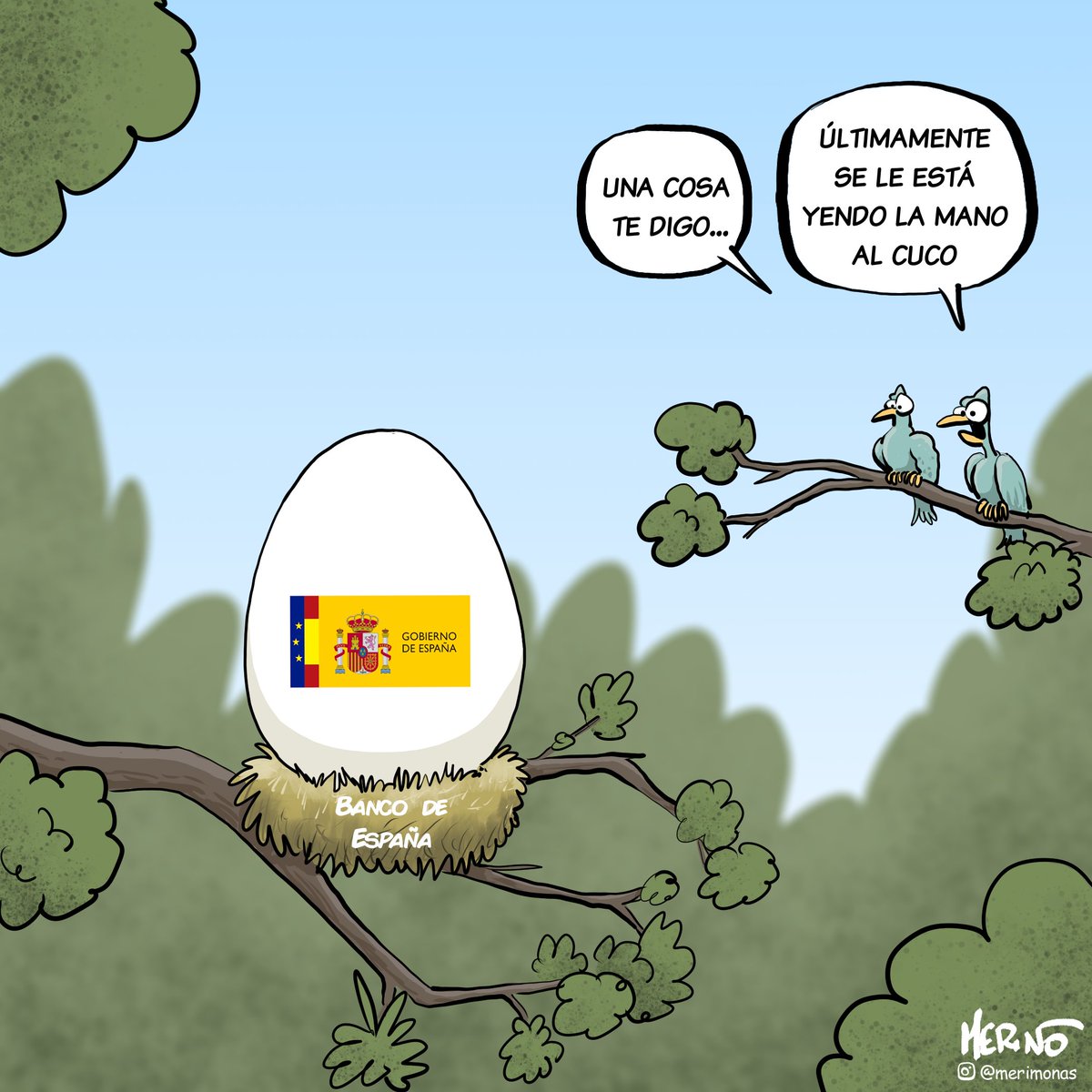 meri_monas's tweet image. El cuco seguía poniendo sus huevos en los nidos de otros pájaros. Y así sería siempre pues en su naturaleza está tratar por todos los medios que en el bosque sólo se oiga su canto.
#BancodeEspaña #Escriba #viñetas #merimonas