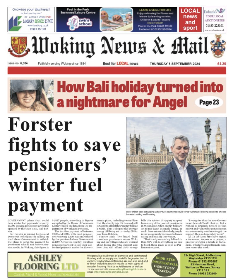 I've taken the fight that is dear to many of my constituents’ heart to Westminster.  It is unfair that the new Labour government is stripping away the winter fuel payment from so many elderly people.  I will always fight for what is right for #Woking in Westminster.