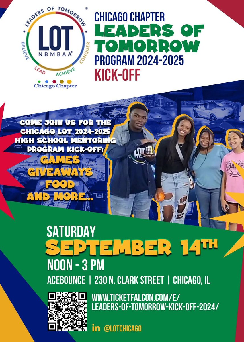 📣 Hey! 📣
The Chicago Chapter, National Black MBA Association is kicking-off its 2024-2025 Leaders of Tomorrow Program. Welcome NEW students!

Register Here:
lnkd.in/geCwAmUs