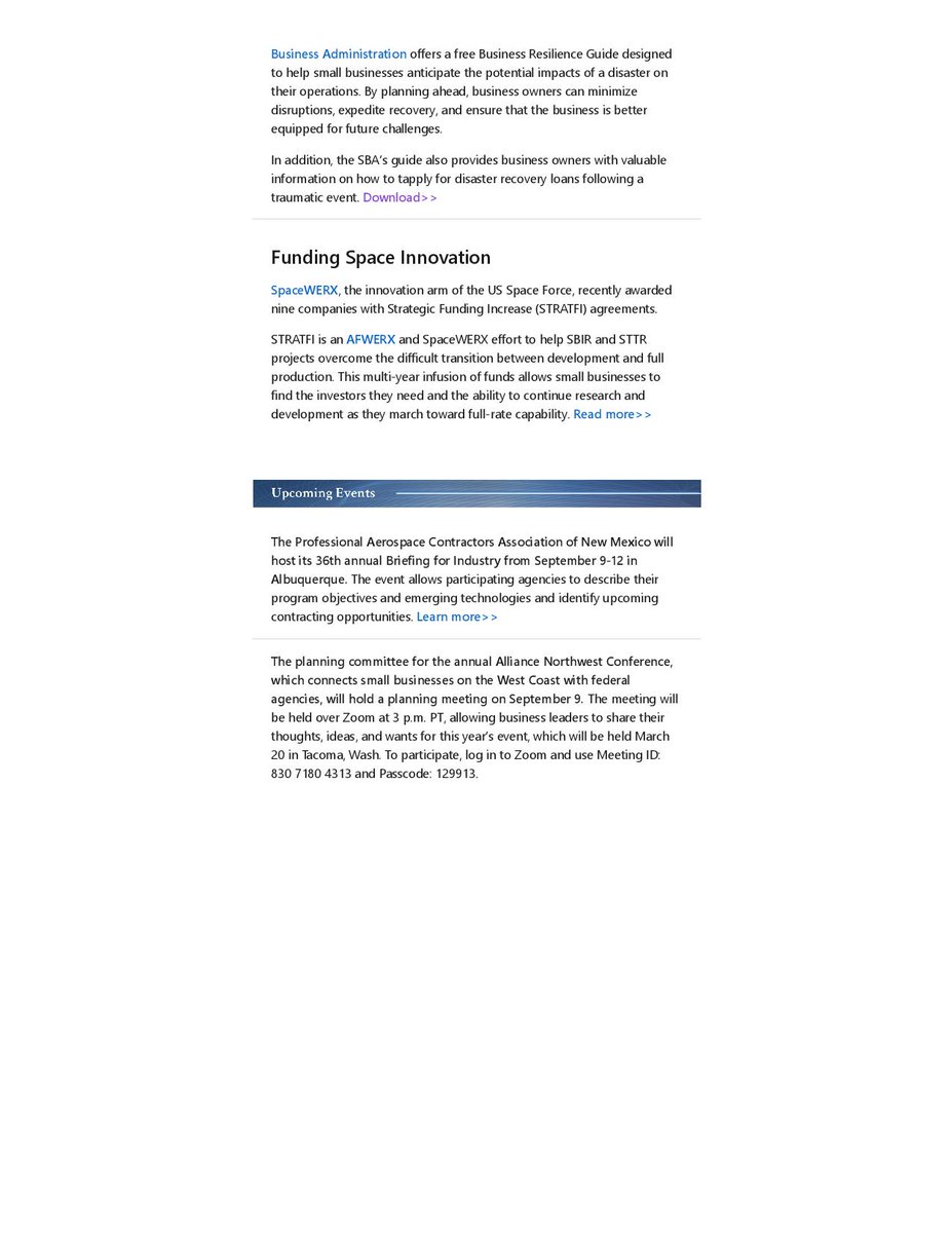General_Seldon's tweet image. #OSBP DoD Office of Small Business Programs PDF Newsletter – September 6, 2024
@DeptofDefense #OSD @SecDef #OUSD #OfficeOfTheUnderSecretaryOfDefense @BusinessDefense
DoD Small Business Bulletin+Digest linkedin.com/company/dod-os… via @LinkedIn
#Pathfinders #SpaceWERX #SBIR #STTR #APEX