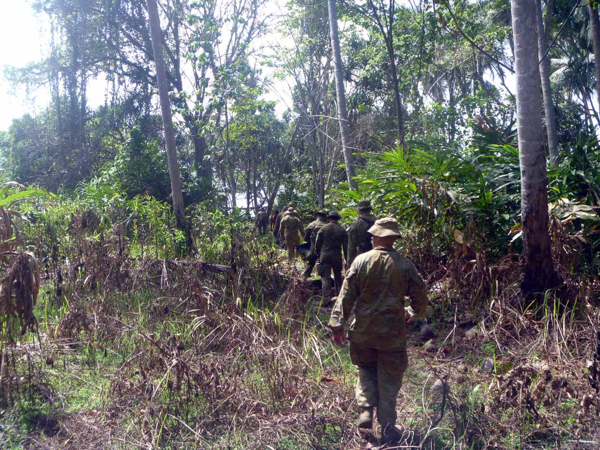 These steel drums mark the former shoulder of the Japanese fortifications south of Duropa Plantation at Buna captured by the Australian 2/9th Bn on 18 Dec 1942. These are likely the first Australian troops to traverse that front line to the coast since the war.