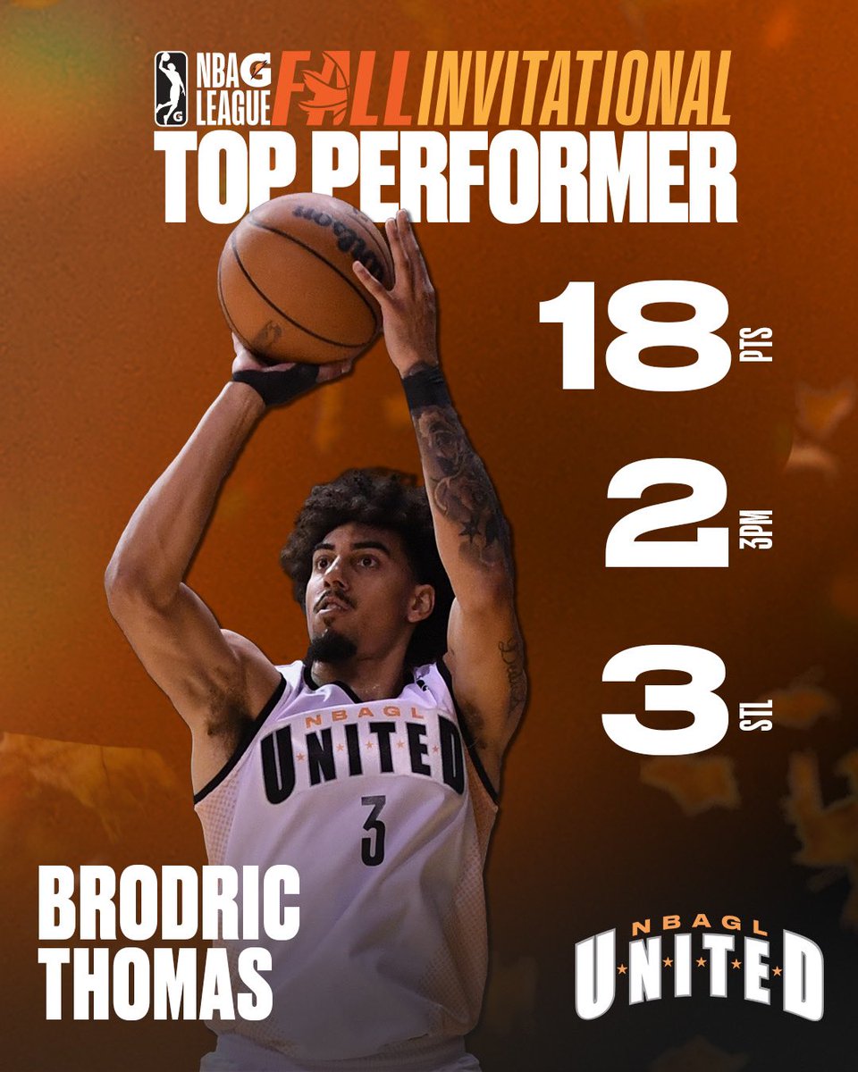 nbagleague's tweet photo. Brodric Thomas picked up right where he left off on Friday, scoring 16 of his game-high 18 PTS in the first half to lead G League United to a win over @KKMegaBasket in the 2nd game of the 2024 G League Fall Invitational. 

Next up, G League United heads to Singapore for @FIBAIC https://t.co/FaJzwGnDBV