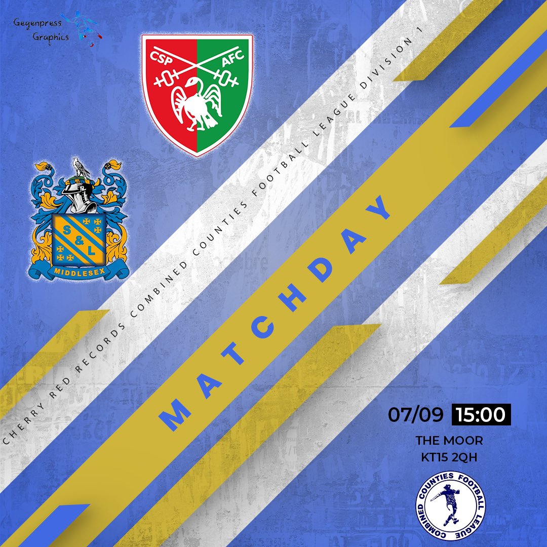 SLammasMiddxFC's tweet photo. 🔵🟡 IT’S MATCH DAY 🟡🔵
Come and join us this afternoon for your Saturday afternoon footy fix!
🆚 @csp_afc
📆 Sat 7th Sept
⏰ 3pm
🍺 Bar open & Food available
⚽️ 50/50 Ticket Draw
🧸 Club Merchandise on Sale
🎟️ A: £7, C: £4, U13s £1.
📍 The Moor, KT15 2QH
#SLFCvsCSP | #UTSL https://t.co/4TiFU2U4zJ