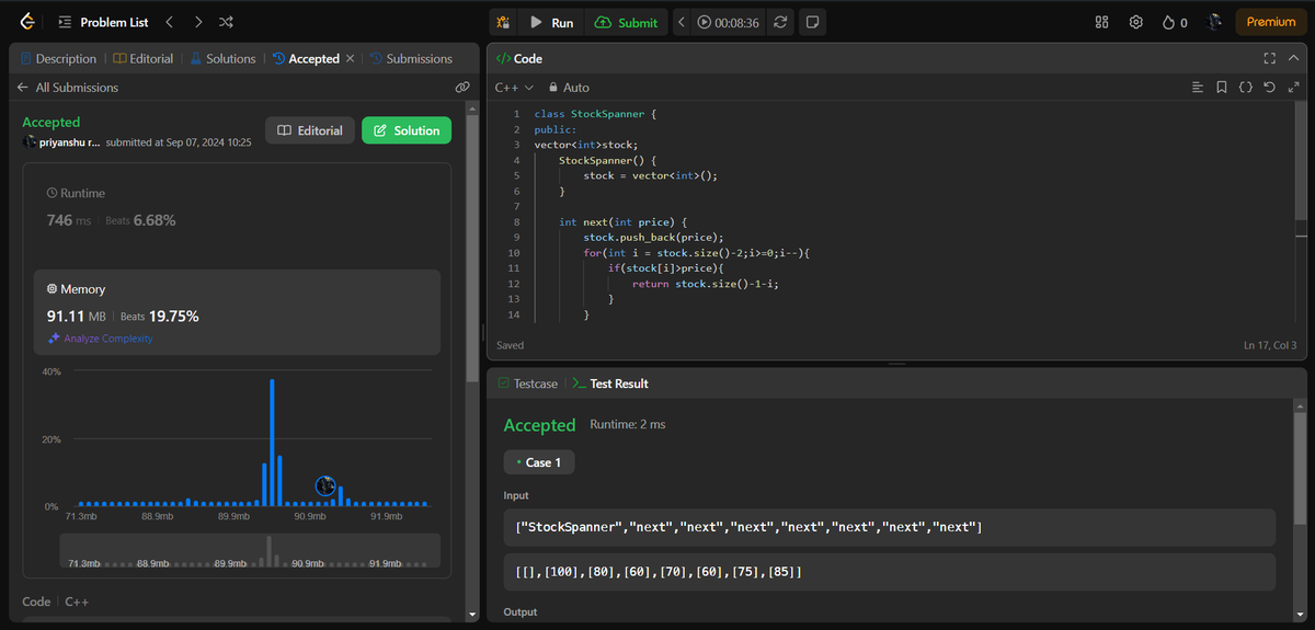 PRuhela15's tweet photo. 🚀Day 80 of #100DaysOfCode !!
✅ Stock span problem
@LeetCode
#CPP #letsconnect
@geeksforgeeks
#CodingChallenge 
#coding #STACKQUEUE
@CodingNinjasOff https://t.co/LDCfjzLeyv