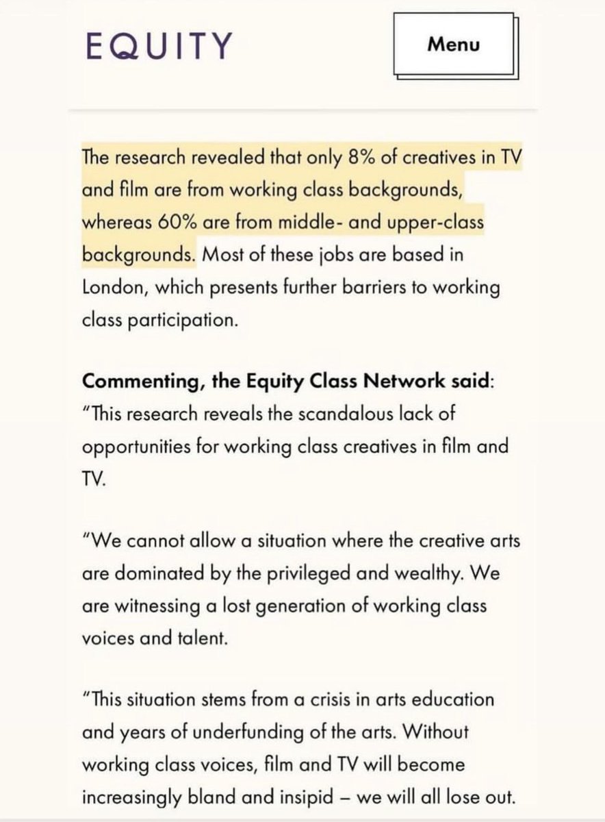 The drive for representative diversity in the film business has completely ignored people from working class backgrounds. Many other minority groups are targeted for support and inclusion (with varying success) but if you’re “just” working class, forget about it. 
It’s shameful.