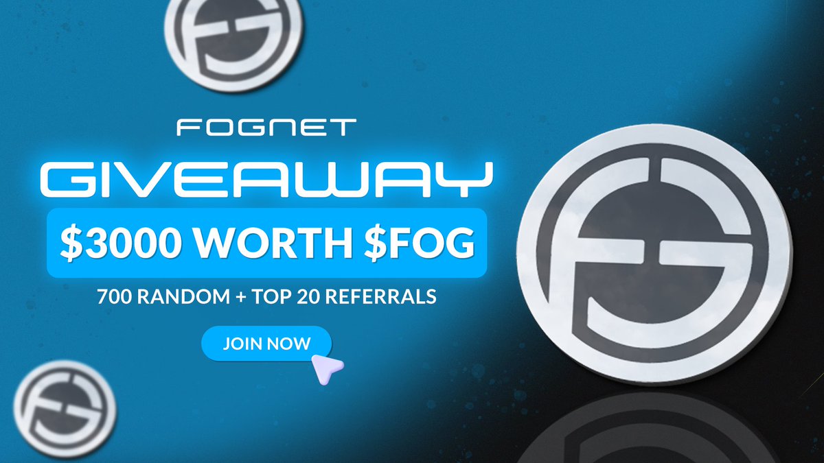 New airdrop: Fognet
Reward: $3000 in $FOG
Distribution : 28th September

🔗Airdrop Link: t.me/FognetOfficial…

-Complete all tasks of the airdrop
-Submit your ETH Wallet Address
-For 700 Random Lucky Peoples

-Top 20 Referrals will get $10 in $FOG Tokens Each