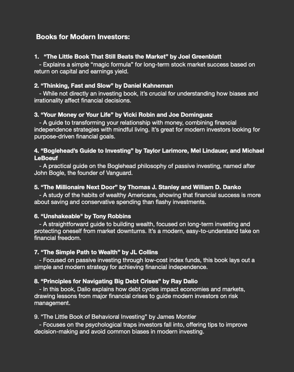 Shra1on___'s tweet photo. Here are some must-read books for modern investors looking to sharpen their strategies and navigate the evolving world of finance:
(#Books #Investing #StockMarket #Equity #Stocks #WarrenBuffett #India #IndianStockMarket #debt #Finance #WealthCreation #Wealth #Tips #Modern) https://t.co/Dm1UELGFqD