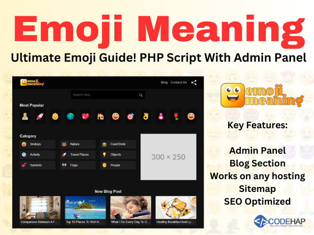 CodeHap's tweet image. Emoji Meaning - Ultimate Emoji Guide! PHP Script With Admin Panel
codehap.com/store/emoji-me…
Features a vast emoji database with detailed meanings
#EmojiScript #EmojiMeanings #PHPScript #EmojiDatabase #EmojiTool #PHPDevelopers #CodeWithEmojis #WebDevelopment #EmojiMeaningScript