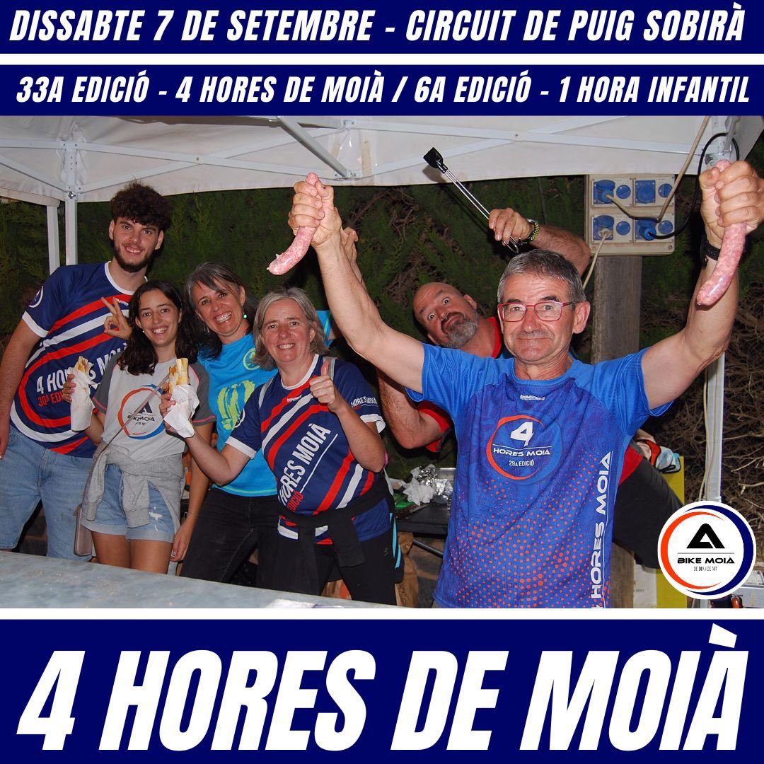 Les 4 Hores i la 1 Hora ja són aquí, i aquest any comptem amb una participació record!

Veniu a animar als boxs i al llarg del circuit, perquè el públic sou una part essencial d'aquest esdeveniment! 🙌🏻

Hi haurà servei de bar amb productes locals de Moià per a tothom 🌭🍺.
