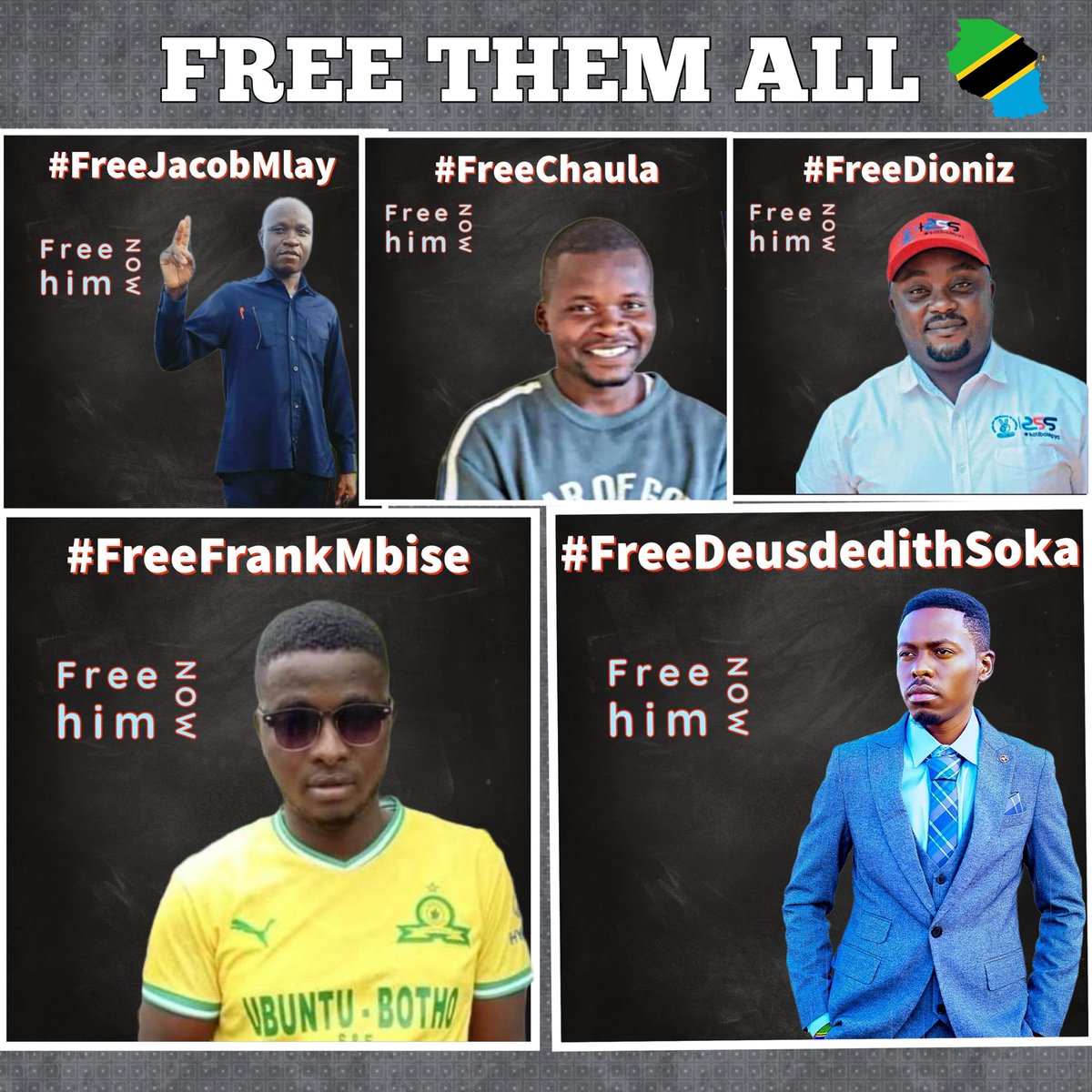 MariaSTsehai's tweet photo. Day 20 for @DEUSDEDITHSOKA in captivity and Jacob Mlay & Frank Mbise
More for Dioniz and Chaula
#FreeThemAll
#TellSamia to stop #EnforcedDisappearances in #Tanzania https://t.co/LAUChpvyUz