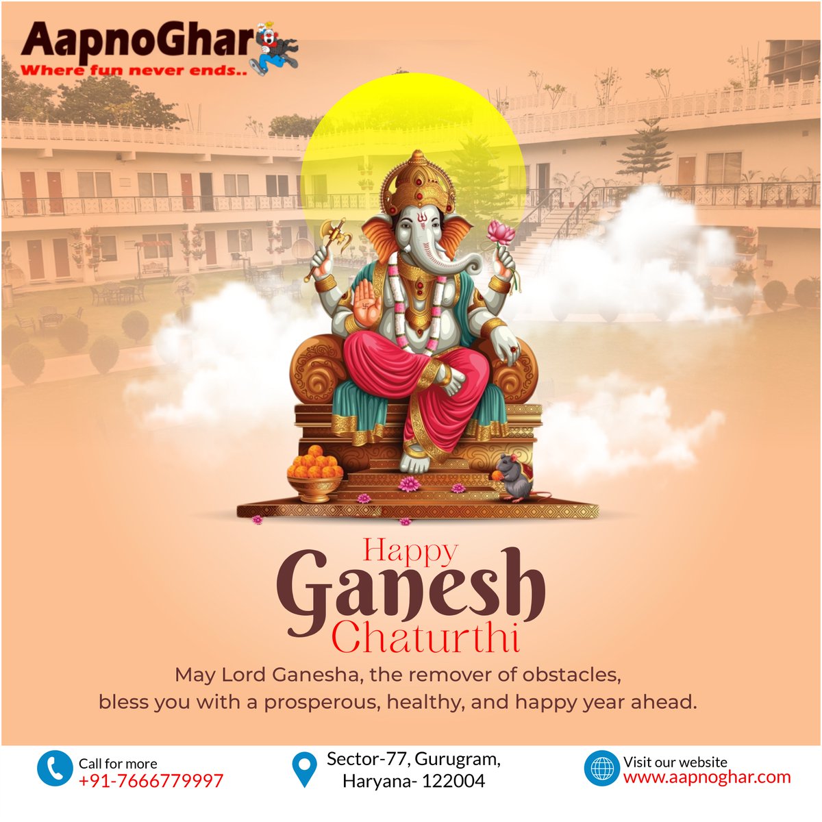 May Lord #Ganesha bring you wisdom, prosperity, and success. 𝐇𝐚𝐩𝐩𝐲 𝐆𝐚𝐧𝐞𝐬𝐡 𝐂𝐡𝐚𝐭𝐮𝐫𝐭𝐡𝐢!

#aapnoghar #resort #GaneshChaturthiWishes #GaneshChaturthiSpecial #GaneshChaturthi2024 #HappyGaneshChaturthi2024 #ganeshji #GaneshUtsav2024 #GaneshFestival