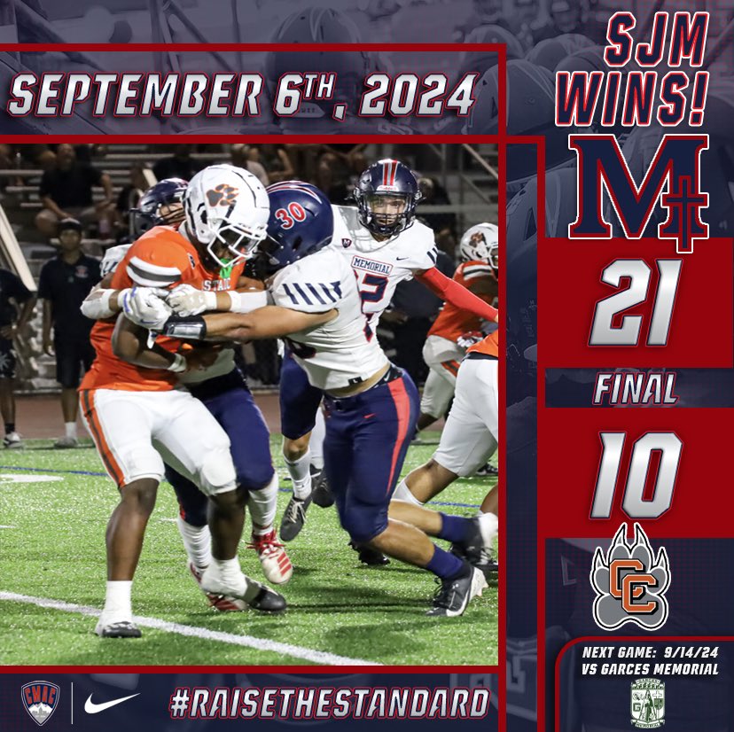 SJMgridiron's tweet photo. Another Team Victory!
NEXT WEEK: Holy Bowl at Home!
#SJMFootball | #Team80 | #RaiseTheStandard | #BEATGARCES https://t.co/Ku7r2V5BkC
