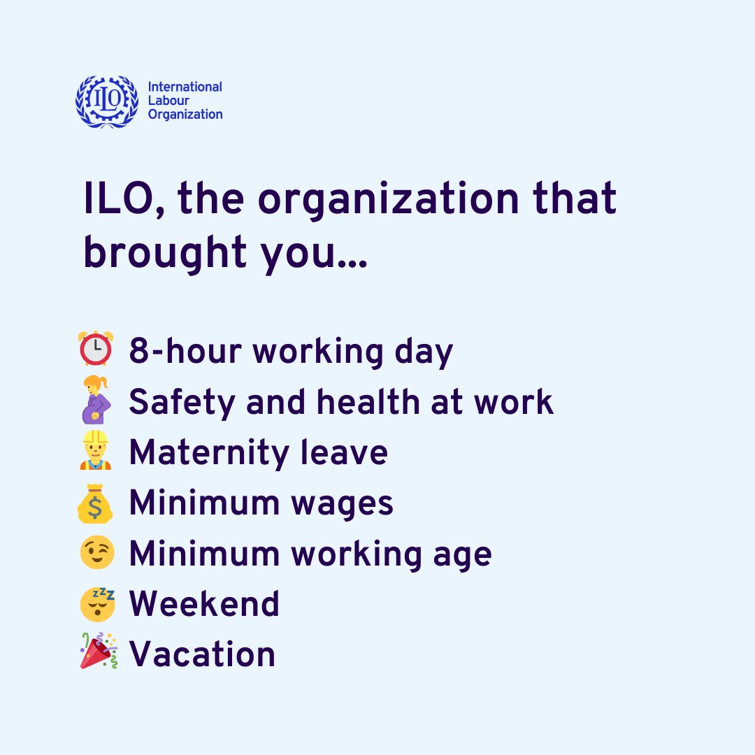 ilo's tweet image. We're here to drive a human-centred future of work through employment creation, social dialogue, rights at work and social protection to improve the life of all workers around the world. 🌍