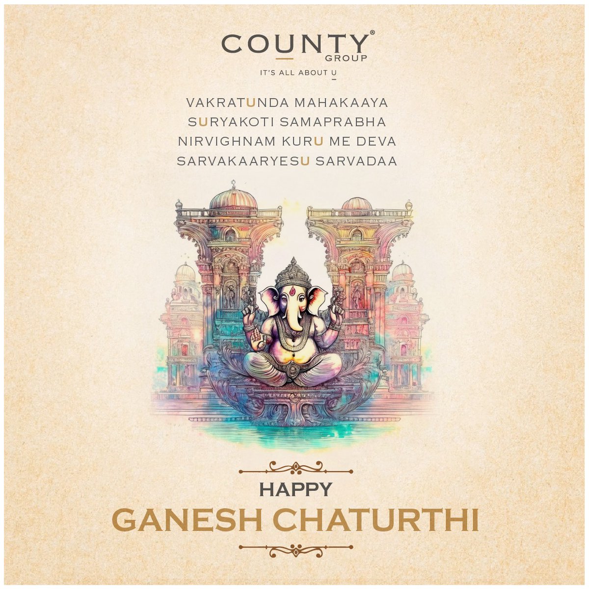 CountyGroups's tweet photo. Wishing everyone a joyous Ganesh Chaturthi! May the divine blessings of Lord Ganesha bring peace and prosperity to your homes. #ganeshchaturthi2024  #ganpati #bappa #countygroup #itsallaboutu #realestate #bestrealestatedeveloper  #luxury #luxuryrealestate #customersatisfaction https://t.co/fh2EV0LBdx