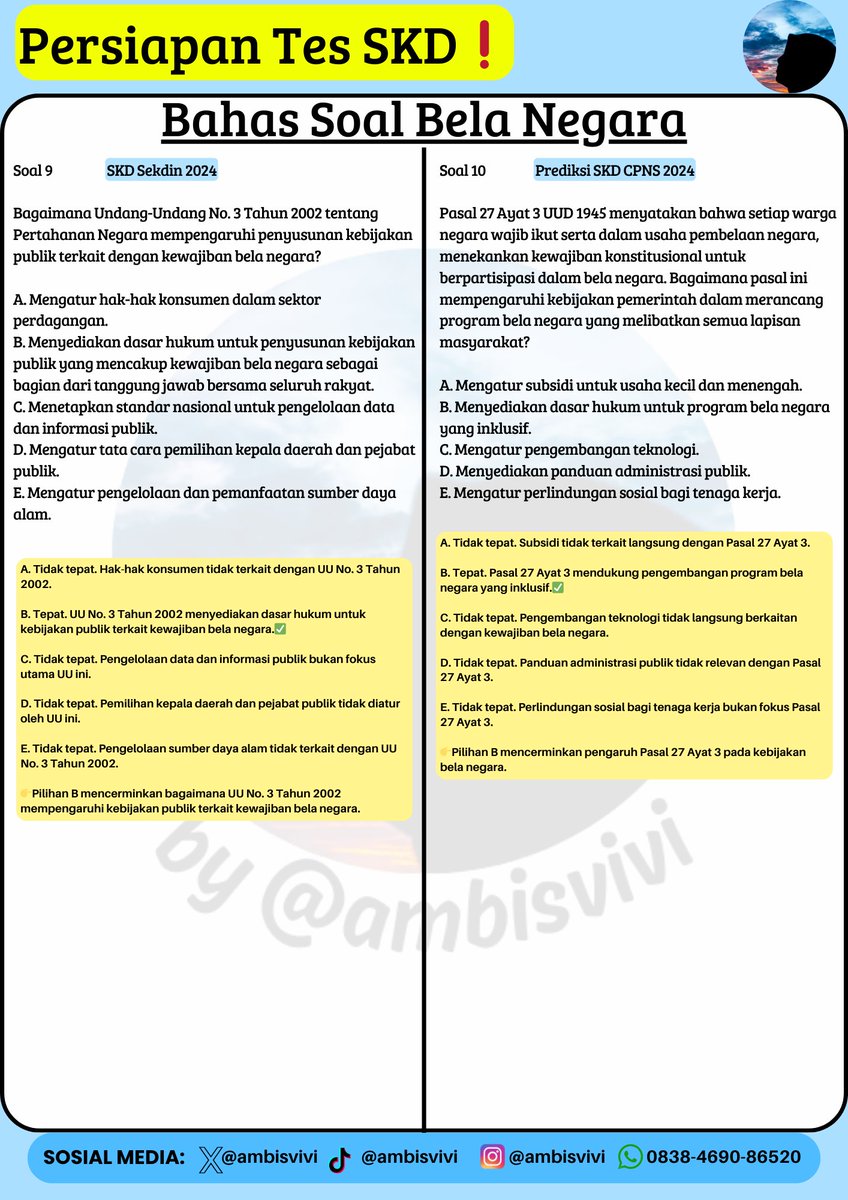 ambisvivi's tweet photo. 📍 Persiapan SKD CPNS 2024

Subtes twk sudah penalaran loh!
berikut materi ttg
• 𝗕𝗲𝗹𝗮 𝗡𝗲𝗴𝗮𝗿𝗮 (implementasi)✅
dan soal asli SKD CPNS/Sekdin 2023 

📎bisa download pdf twk penalaran (materi&amp;soal asli terupdate) di:https://t.co/6PJxE7GQKs https://t.co/yUusCNvfCb