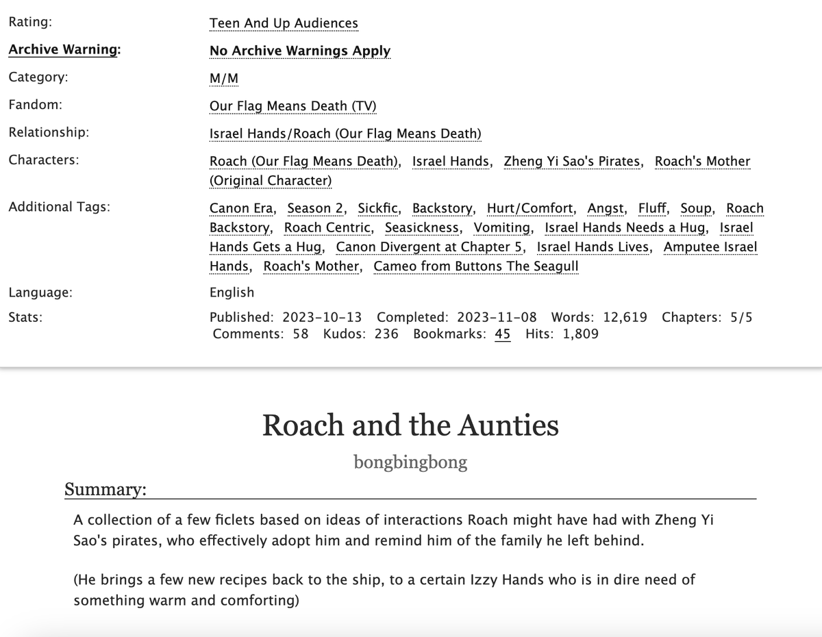royaleminit's tweet photo. Gonna post a few of the fics that I wrote about Roach's backstory for #RoachWeekend !
The first one is Roach and the Aunties, about Roach being reminded of home among the aunties on the Red Flag and eventually going home to visit his mother.
https://t.co/QTn1LP0vKI https://t.co/0rXxKUpsyt