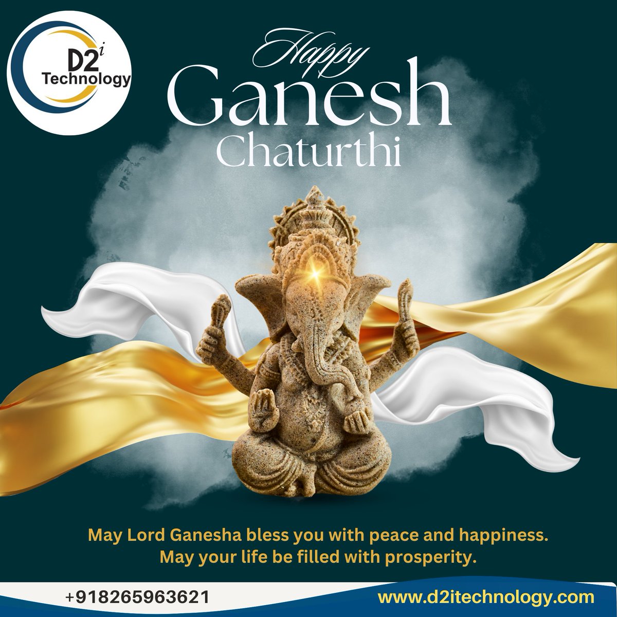 d2itechnology's tweet photo. ay Lord Ganesha bless you with wisdom, success, and happiness. Celebrate the remover of obstacles with faith and devotion. Happy Ganesh Chaturthi from D2i Technology! #GaneshChaturthi #D2iTechnology #NewBeginnings #Blessings #GanpatiBappaMorya https://t.co/G2nFdgL44x