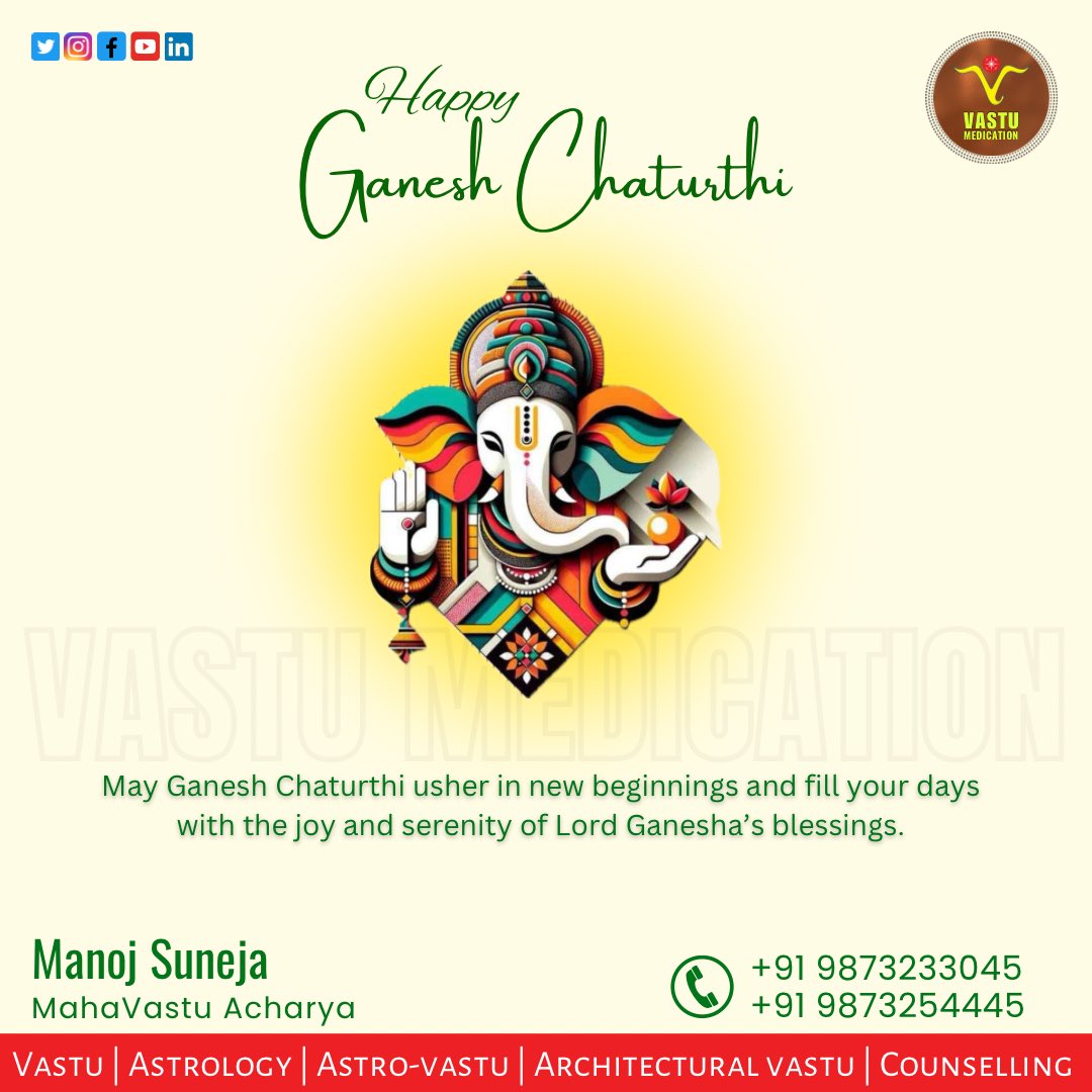 vastumedication's tweet photo. Warm wishes for a blessed Ganesh Chaturthi. May Lord Ganesha’s divine blessings bring you guidance and abundance in all your endeavors 🙏🙏 #Ganesha #GaneshaBlessings #GaneshChaturthi2024 #GanpatiBappaMorya #ganpati #Ganeshotsav #Blessings #Wisdom https://t.co/GqJwAbjfvL
