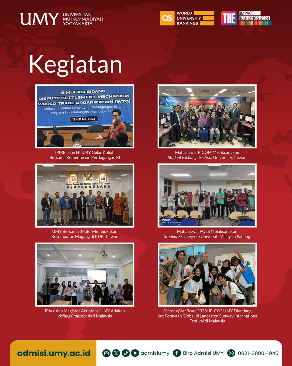 Halo sobat Muda, Mari Mendunia bersama Universitas Muhammadiyah Yogyakarta

UMY juga ada International Undergraduated Program (IUP) atau Kelas Internasional loh sob! 🌍