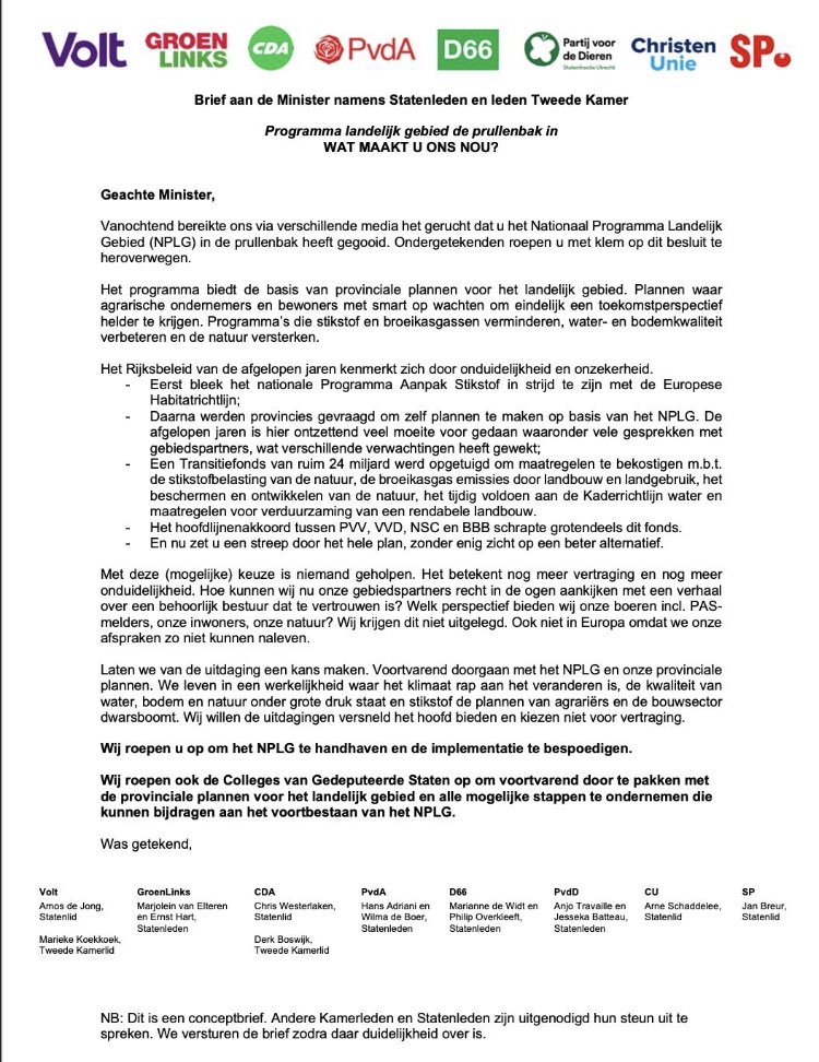 In de Provincie Utrecht willen we juist voortvarend door met de plannen om de vooruitgang voor natuur en boeren voor elkaar te krijgen! 
En dat gaan we doen ook 💪
Lees onze brief aan de minister👇