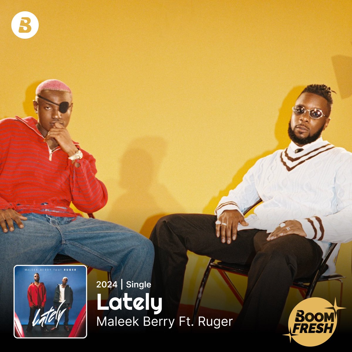BoomplayNigeria's tweet photo. A blend of vocals that slap 🤩

Top-tier collaboration between @MaleekBerry &amp; @rugerofficial on this one titled #Lately! 🔥 

Stream it now on Boomplay! ➡️ https://t.co/dY0lO8FuFi

#Homeofmusic #boomfresh https://t.co/tDLoGCDpcg