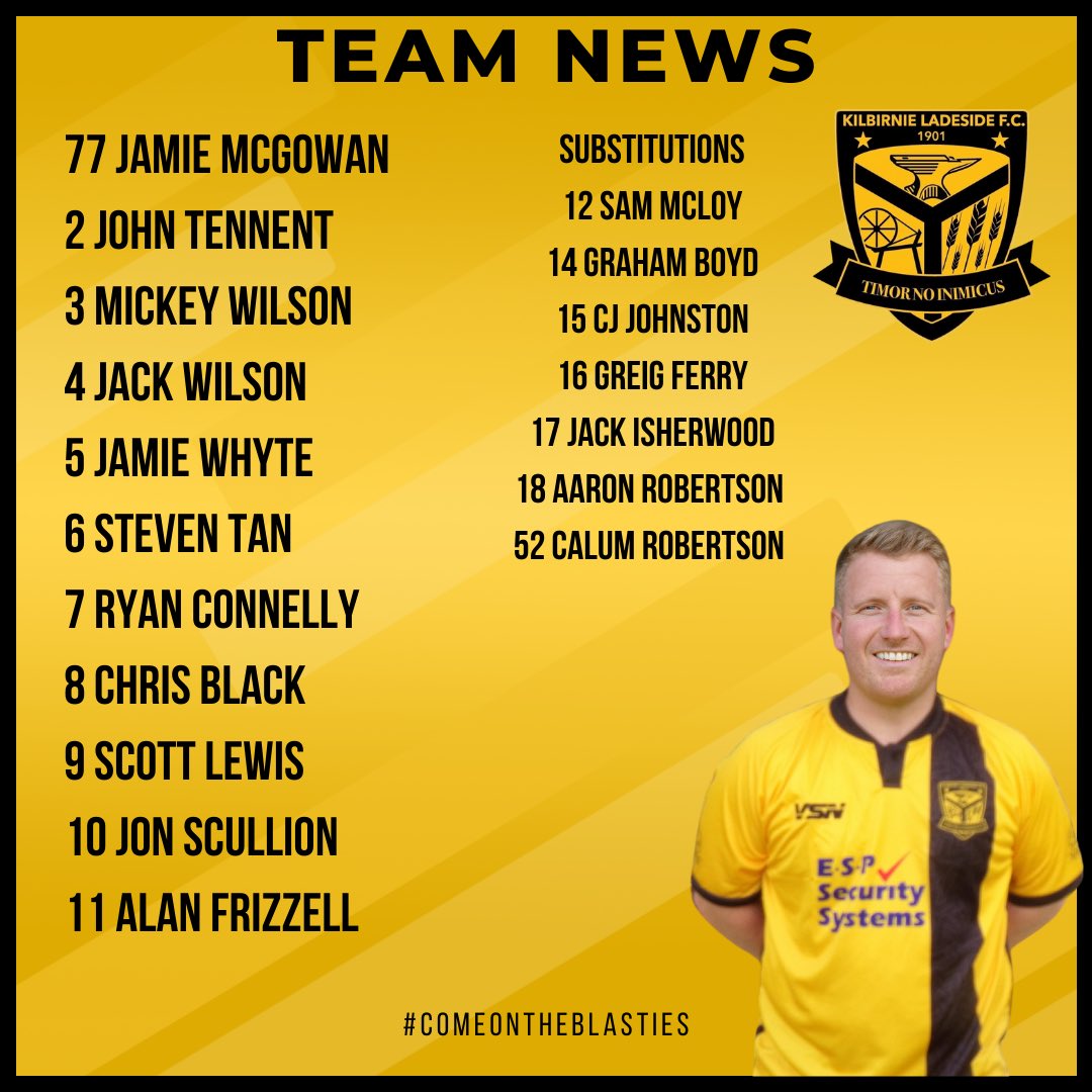 Today’s Lineup against Kilwinning Rangers!!👊🏻🐝

#ComeOnTheBlasties