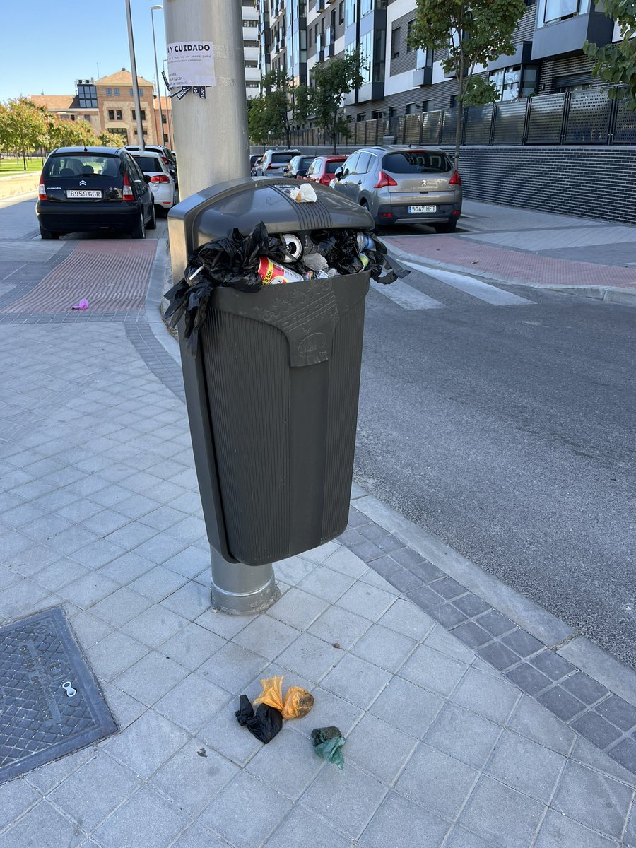 CarmenC74's tweet photo. @Lineamadrid las papeleras del tramo de la calle Camino de Perales s/n en el tramo que comienza en Antonio López y que dan al parque de detrás del nº 195 de Antonio López llevan si vaciarse días. Solo vienen a vaciarlas cuando se da aviso, es vergonzoso https://t.co/GLPXDJCIlL