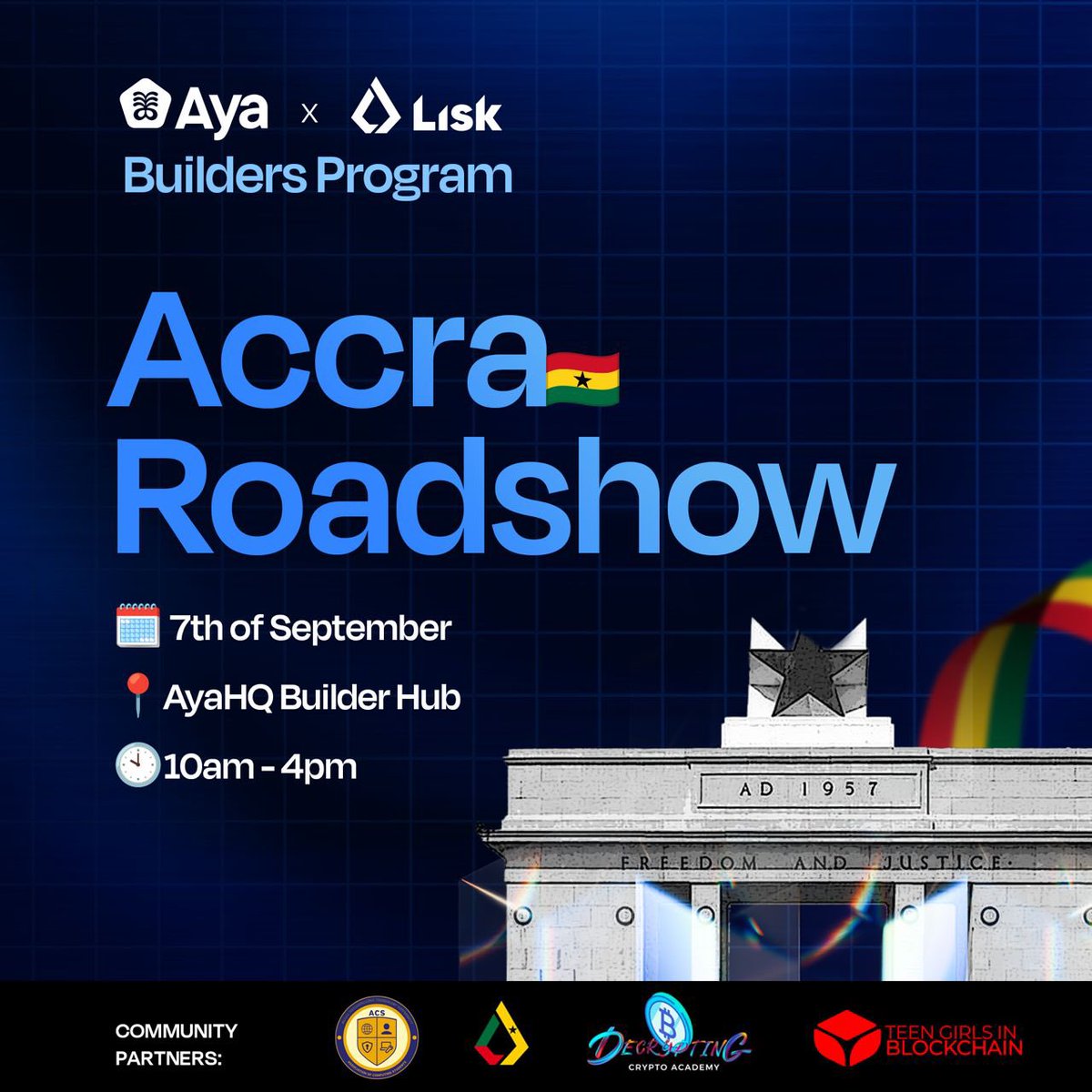 godtenkorang72's tweet image. @LiskHQ: Introducing more about Lisk.
Don’t miss this chance to be a Web3 pioneer! 🌍
@ayahq_   
#LiskXAyaRoadshow
#onchainBuildersProgram
#GoLisk
#Buildonlisk
#LiskGhana