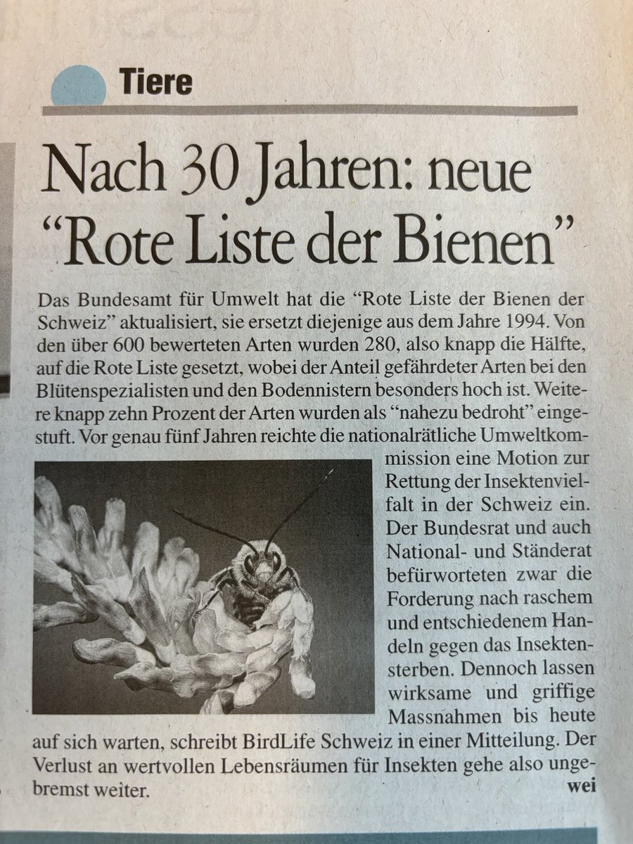 Vor genau 5 Jahre reichten wir als UREK-N eine Motion ein, damit der Bundesrat rasch handelt. Bis heute warten wir darauf. Daher JA zur Biodiversitäts-Initiative.