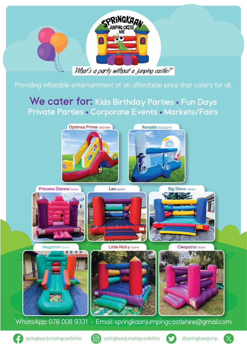 springkaanjump's tweet photo. C L E O P A T R A πΈπ»
Itβs PARTY TIME!!!!ππππ° π₯³
Marina Da Gamaπ
Cleaned, Sanitized & ready for the party! β
Thank you for choosing Springkaan ππππππ
#jumpwithspringkaan https://t.co/Yru9dmLTXA