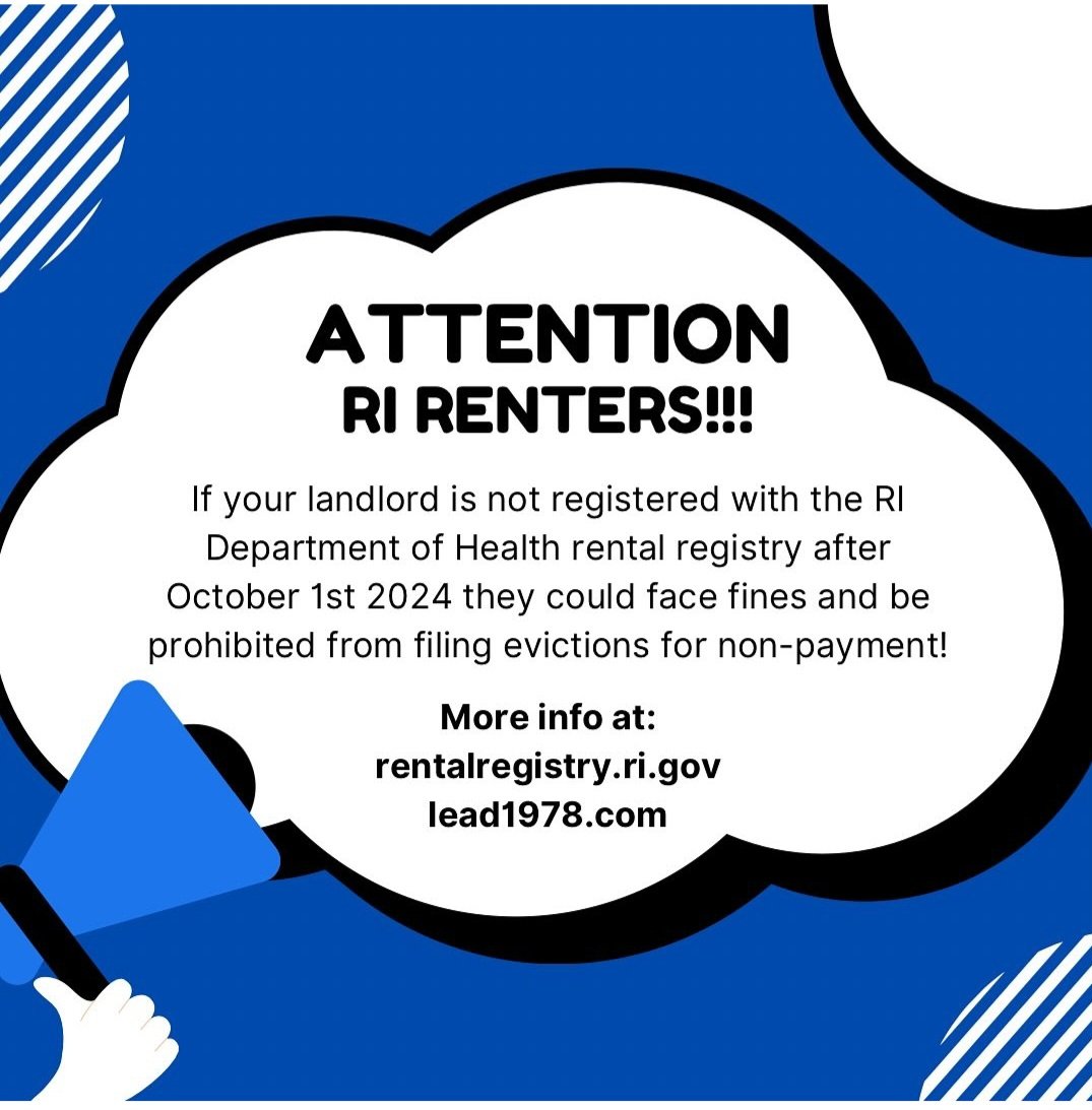 "Please note that landlords who are not registered cannot proceed with eviction actions for nonpayment of rent."  - rentalregistry.ri.gov