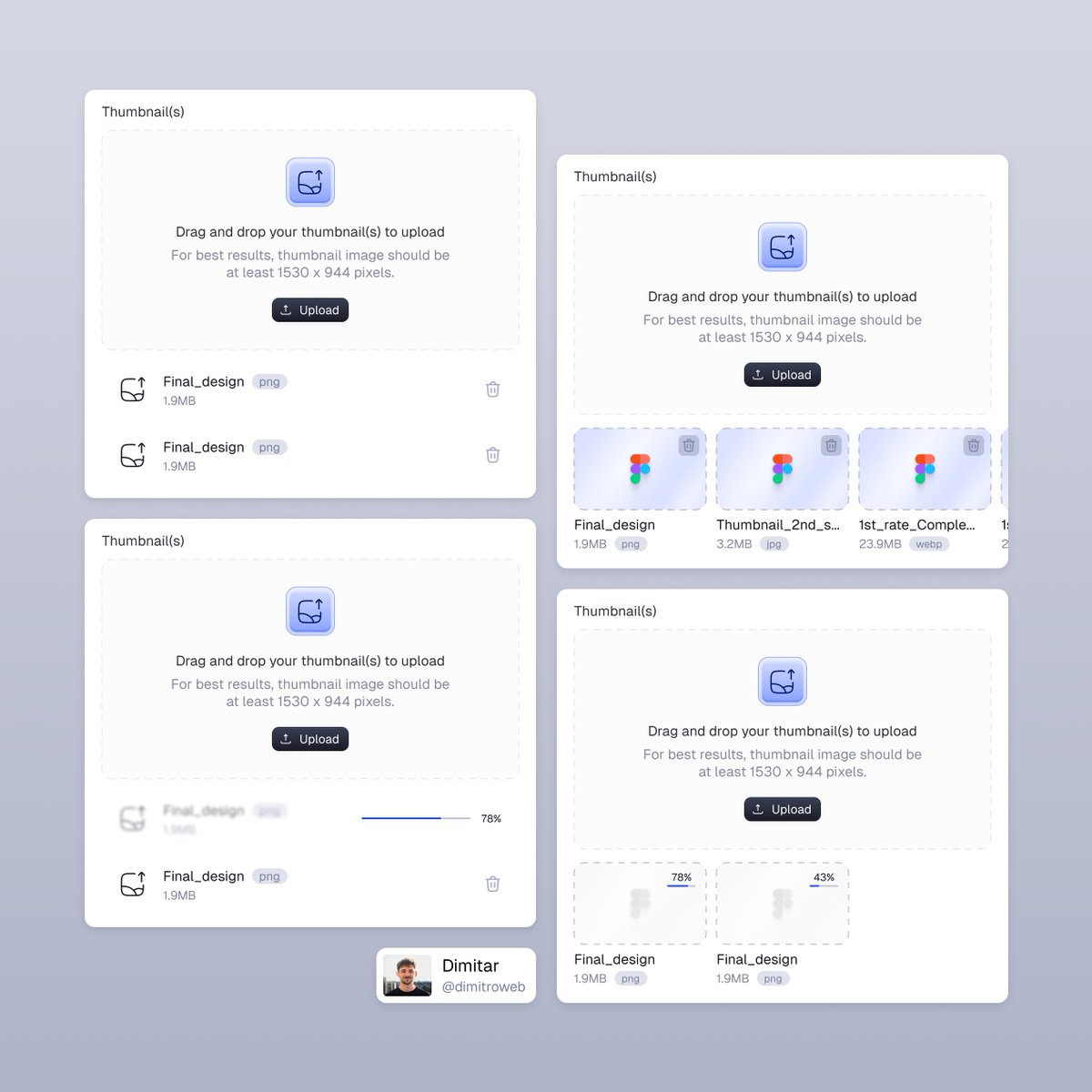dimitroweb's tweet image. Upload image component variations (with uploading micro interaction)