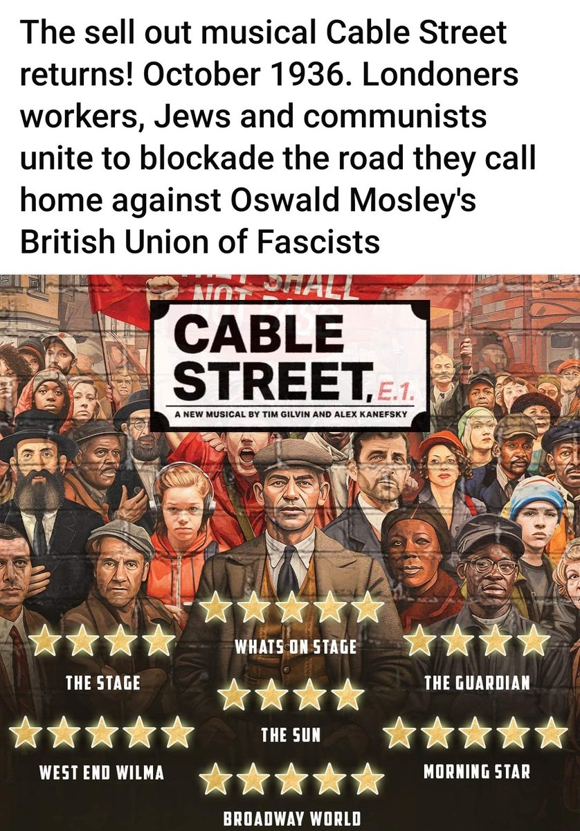 On the train to see the brilliant <a href="/cablestmusical/">Cable Street - A New Musical</a> again today. 
A fantastic relevant important piece of work with the superb <a href="/DannyColliganUK/">Danny Colligan</a>

Tickets greatly in demand but if you get the chance its a must see!! ✊🏽 #Nopasaran