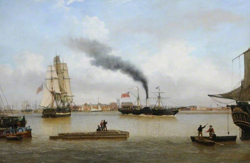 #OTD 1838 the 'Forfarshire' seen leaving #Hull for Dundee in John Ward's painting <a href="/HullFerens/">Ferens Art Gallery</a>  was wrecked on <a href="/NTFarneIslands/">The Farne Islands</a>. The survivors were rescued by Grace Darling (1815-42), earning her lasting fame, and her lighthouse-keeper father. <a href="/HullMaritime/">Hull Maritime</a> <a href="/hull_libraries/">Hull Libraries</a>