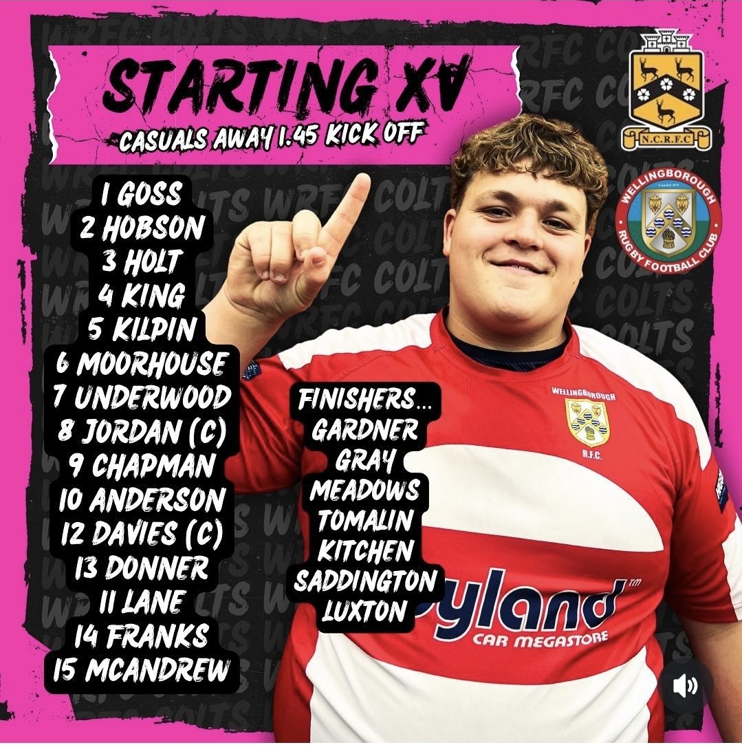 The Colts travel to <a href="/CasualsRFC/">Northampton Casuals</a> for a slightly earlier kick off of 1.45pm