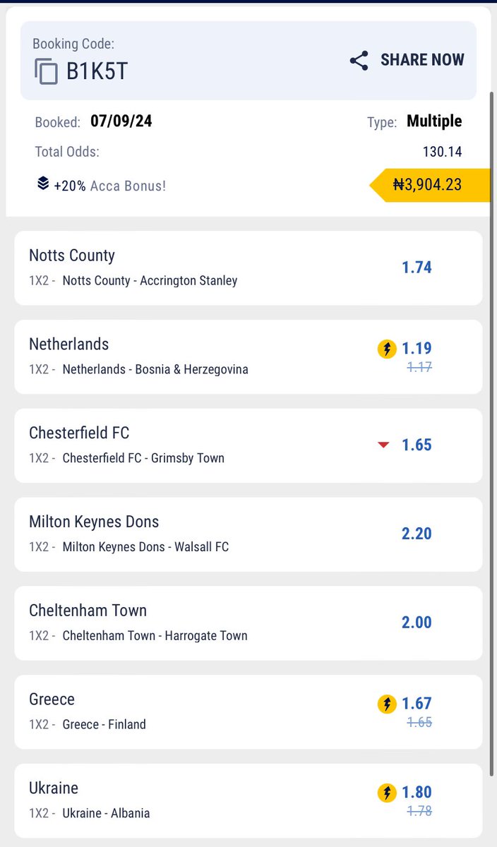 bettinghubgames's tweet photo. 6 &amp; 130 Odds on @betkingNG

Code : CGGN7, B1K5T

Yet to join BetKing?

Register here 👉🏽 https://t.co/CwmyTaTxiL

Mobile link: - https://t.co/TCVJhsCpdP

#ThatBetKingFeeling #MadeForKings

@woozzaabets @Loveb3rds @BettingTipsMan @blade046 @BoomBetNG @joyfultips @brightutd https://t.co/sjNcr2HgVF