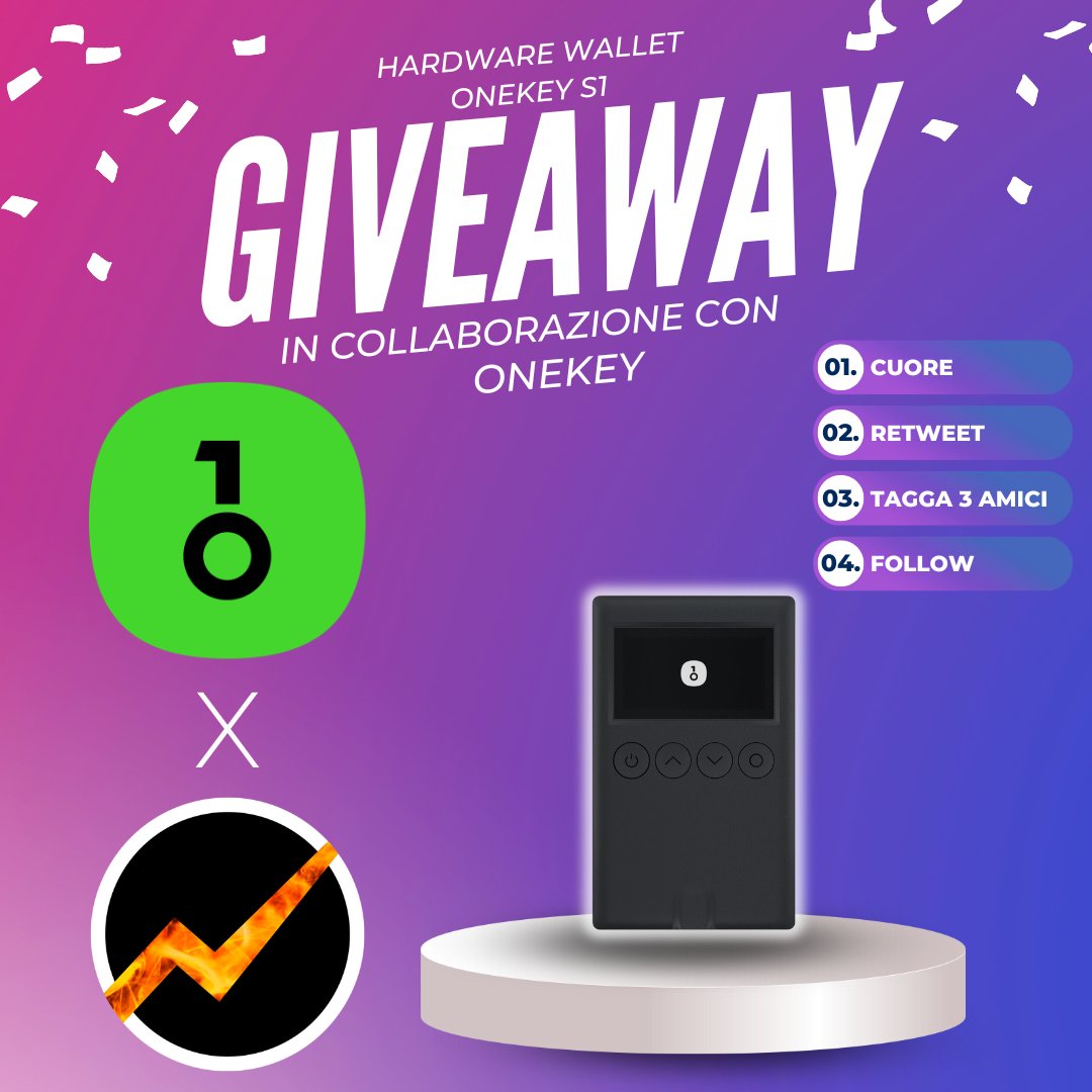 hardrockfreedom's tweet photo. 🔥 GIVEAWAY ONEKEY 🔥

🏆 In palio: 1 Hardware Wallet OneKey 1S

Per partecipare:
✅ Metti un cuore e Ritwitta questo post
✅ Tagga 3 amici nei commenti
✅ Segui @hardrockcrypto e @OneKeyHQ

📅 Hai 7 giorni di tempo a partire da ora per partecipare! https://t.co/zpT0JidcPR