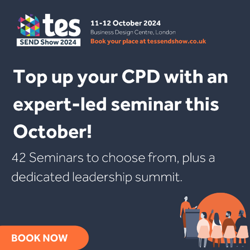 nasen_org's tweet photo. Boost your professional development with CPD-certified seminars, led by experts, will provide you with the best practices and strategies in SEND education. 

Book now: https://t.co/9Yetp6sa7i
#TesSENDShow #CPDSeminars #SENDLearning @SENDShowUK https://t.co/4374VVkBT2