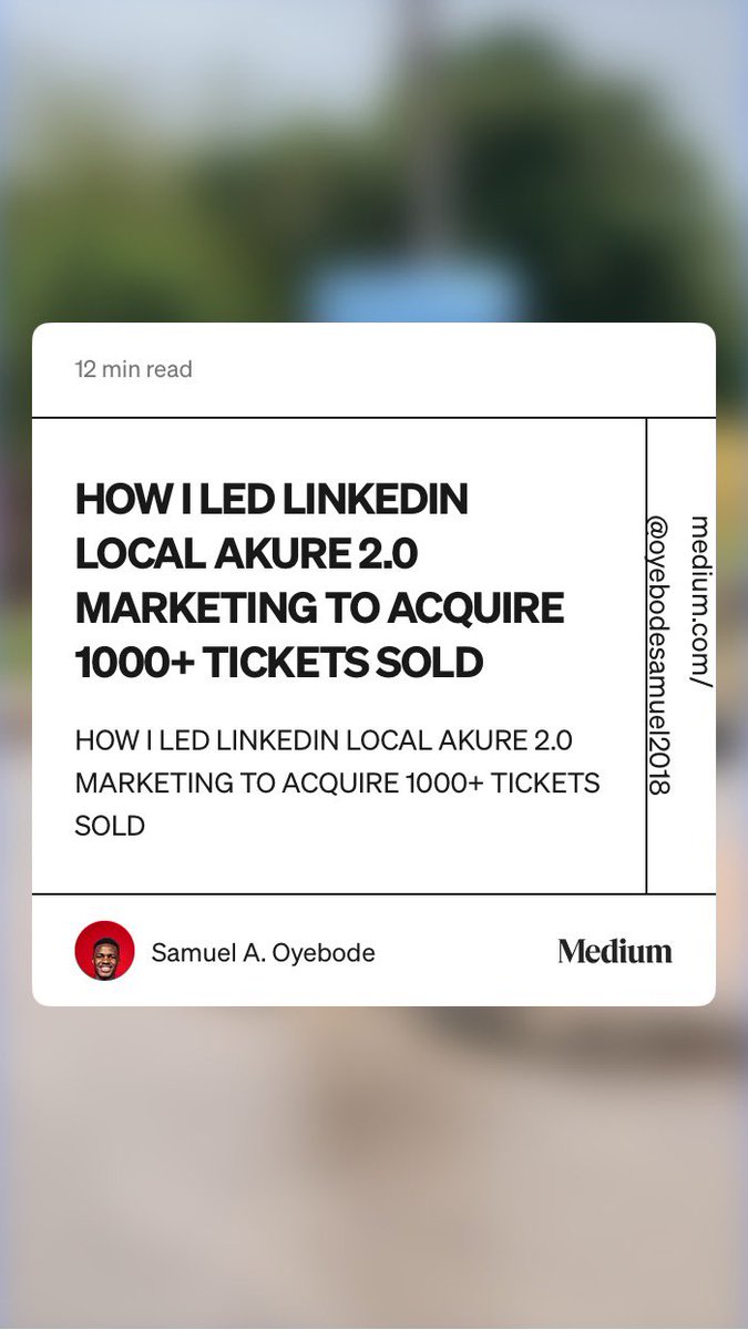 Exactly 7 days ago, LinkedIn Local Akure 2.0 happened and I was opportune to have led the marketing team over months in achieving an amazing feat of 1000+ ticket sales.

Here’s my case study on how it all went!!!

Read, enjoy, and share 🤗 
medium.com/@oyebodesamuel…