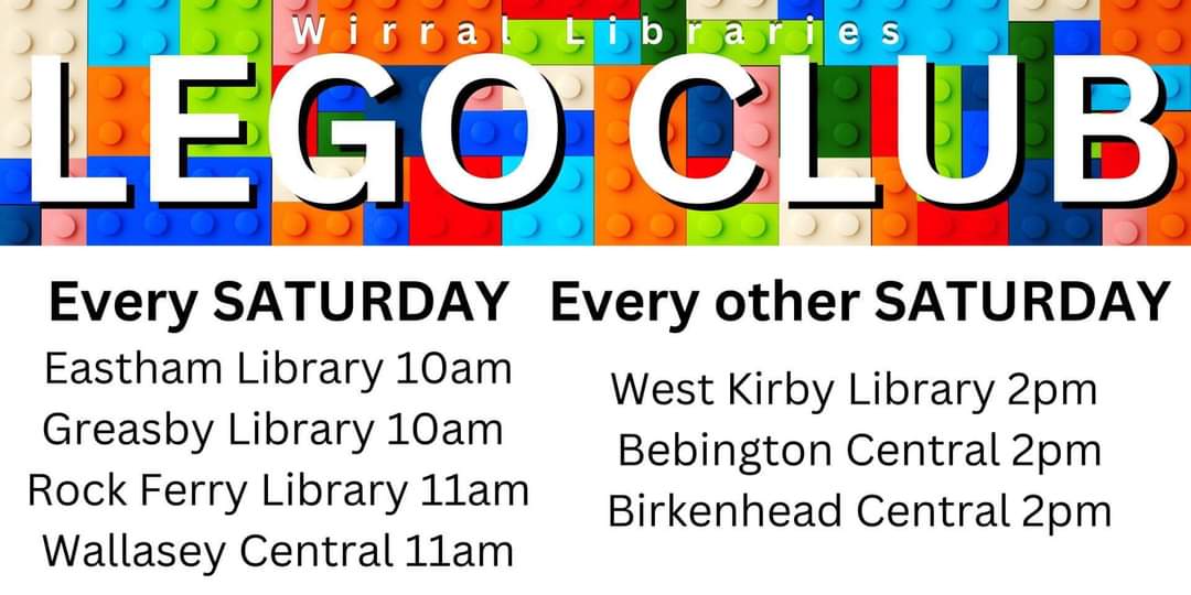Wallasey at 11am today! 

Lego Groups meet up all over Wirral Libraries weekly and fortnightly! 

book your FREE space via wirrallibraries.eventbrite.co.uk