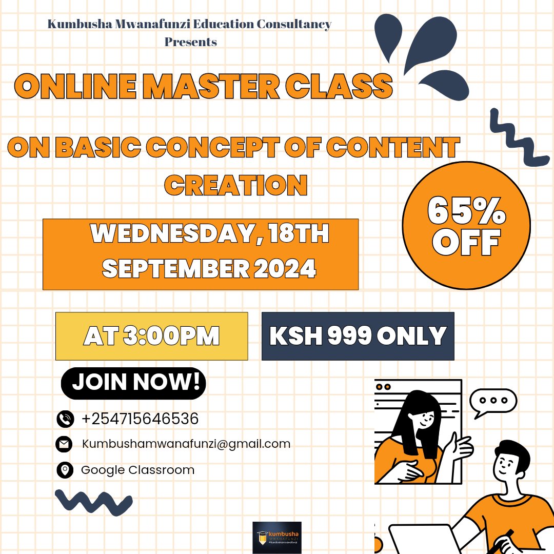 Hey hey
Enroll to this online Masterclass and learn on basic concept of content creation.

Please share it widely and spread the message offer.
You can also pay for someone to benefit in this.

Thank you so much🙏

#kumbushamwanafunzi #masterclass #Quickmart #MoraraSponsor