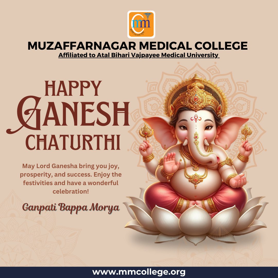 MMCandH's tweet photo. 🌺 Happy #GaneshChaturthi ! 🌺

May #LordGanesha  , the remover of obstacles, bless you with good health, happiness, and prosperity. On this auspicious occasion, we at Muzaffarnagar Medical College extend our heartfelt wishes to all. ✨
🕉 #ganpatibappamorya! 🕉 https://t.co/oGkZ7CaHo9
