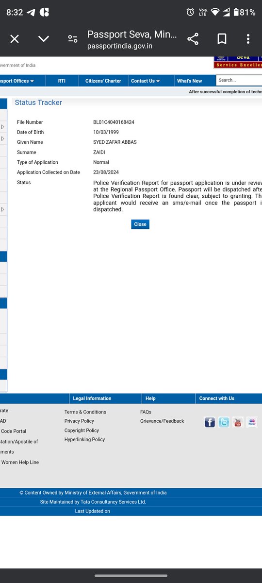 rkzafar's tweet photo. Hello @rpobareilly officials, what's the current status of my passport application, which I submitted at the Bareilly RPO. My File number is BL01C4040168424.
It has been more than a week since the last update on the status, and there has been no further progress reflected online. https://t.co/HNRgYrRlXC