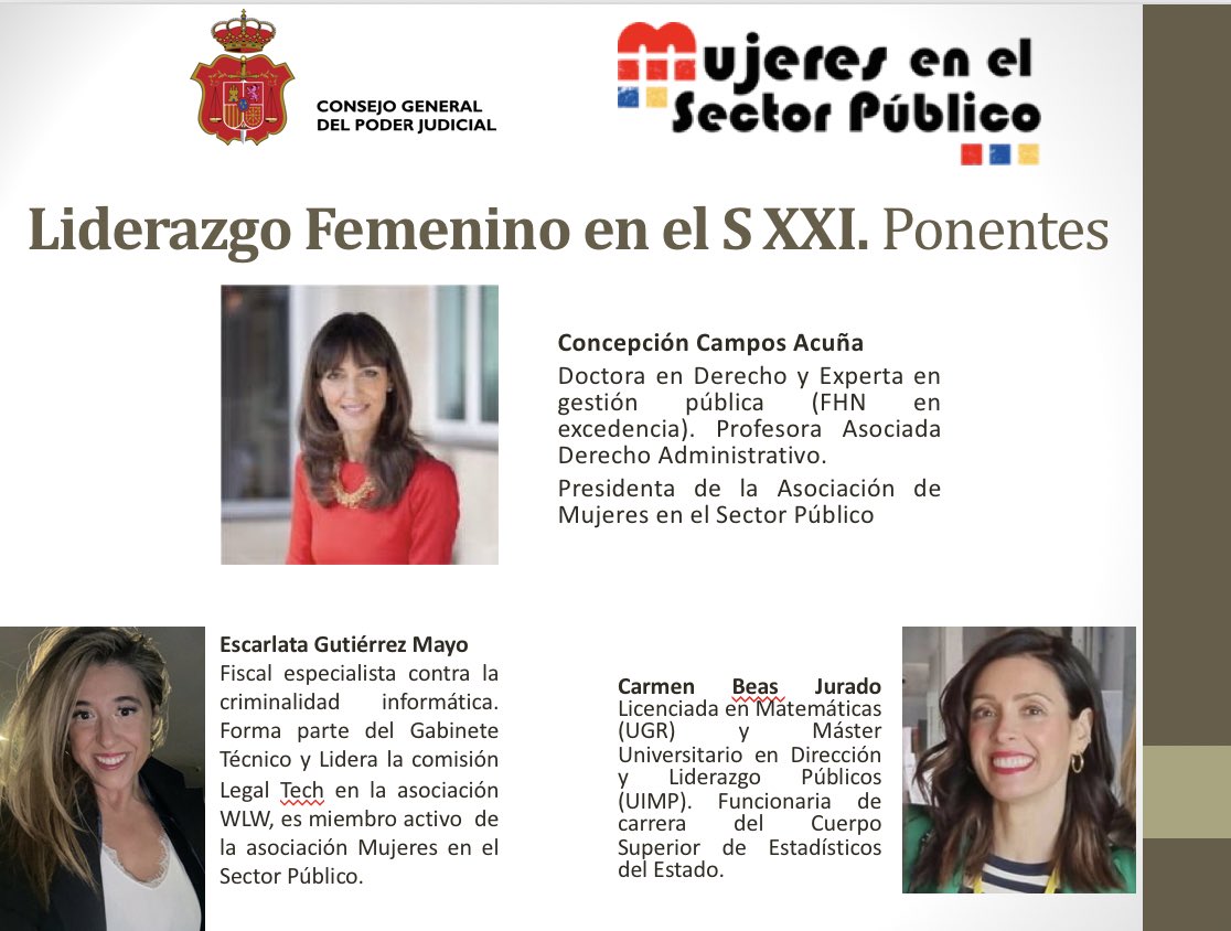 Todo un reto dirigir y preparar el curso sobre #LiderazgoFenenino en el SXXI, del Consejo General del Poder Judicial #CGPJ y poder compartirlo con dos grandes <a href="/MujeresSP/">Mujeres en el Sector Público</a>  
❇️ <a href="/escar_gm/">Escarlata Gutiérrez ⚖️</a> 
❇️ Carmen Beas 
Porque para alcanzar la #igualdadreal es clave contar con mujeres everywhere